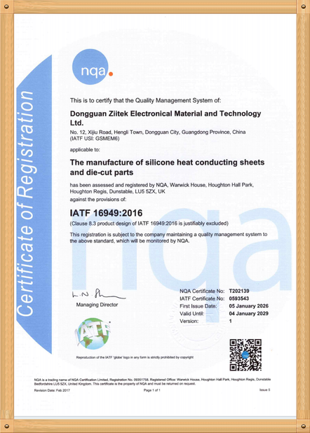 Porcelana Dongguan Ziitek Electronic Materials &amp; Technology Ltd. certificaciones